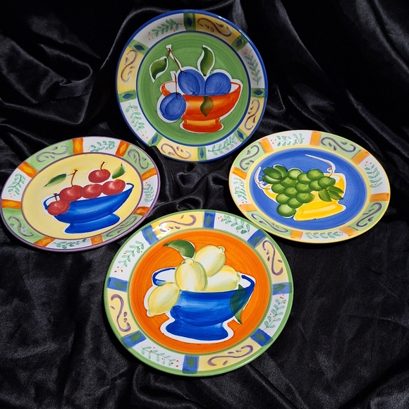 Handpainted Cardinal Inc. Salad Plates~Dessert~Capri~Stoneware~Fruits~8 … - Picture 1 of 7